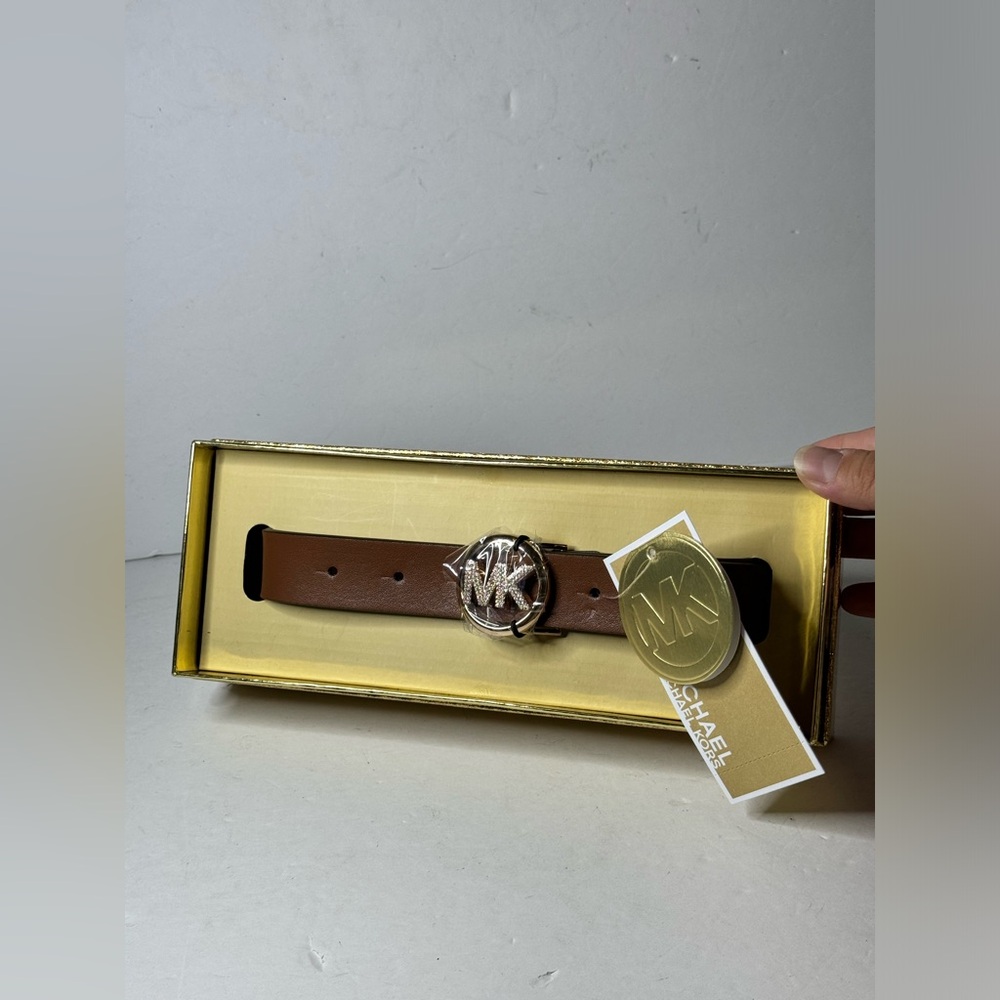 Michael Kors MK Belt Women's Brown With Rhinestones and Logo 28 MM size S/M - Picture 4 of 8